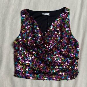Why Dress Sequin Cowl Neck Crop Top Women’s Size Small, Multi-Color Pink